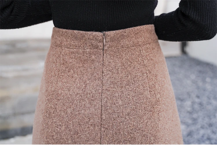 Winter Skort Skirt Women Khaki Black High Waist A Line Cashmere Wool Skirt Korean Women Mini Skirts Thicken Zipper Safty V979