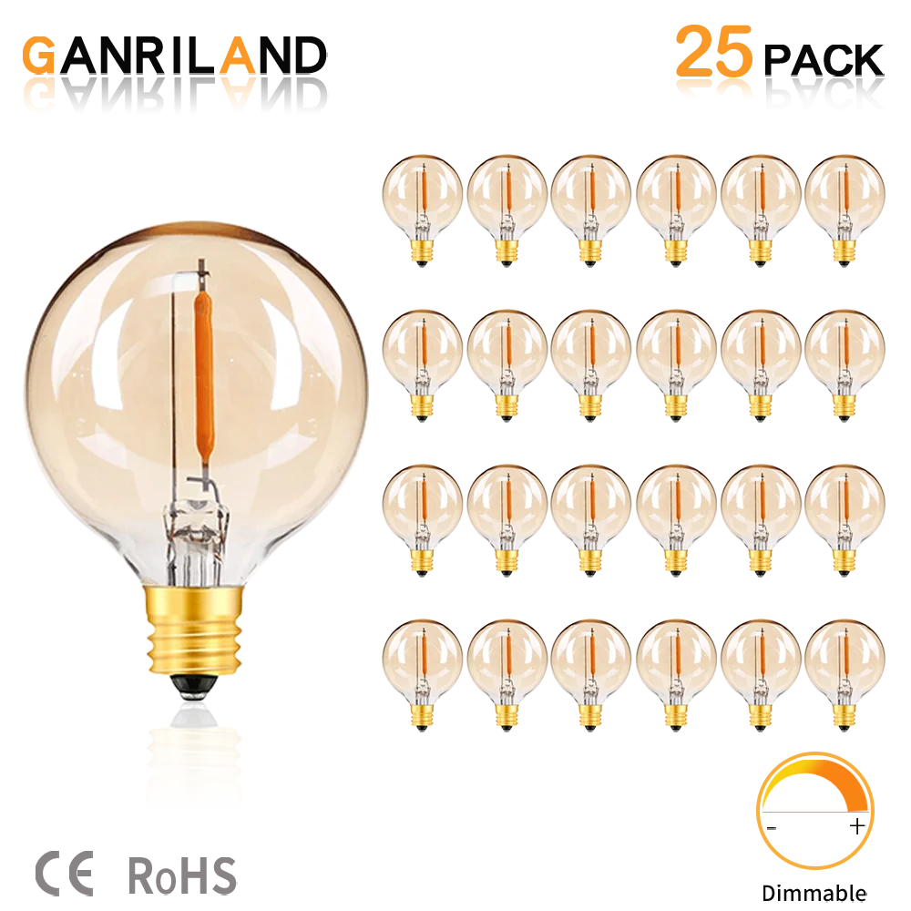 25PCS G40 1W LED String Lights Replacement Bulb E12 220V 110V Warm