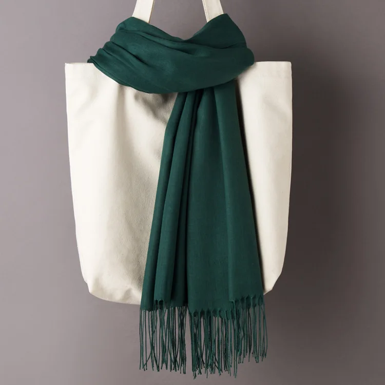 Blackish green Scarf Женские однотонные кашемировые шарфы с кисточками, осень, новые мягкие теплые шарфы для девушек и женщин, тонкий длинный шарф, Женская шаль, мужской шарф - Цвет: Blackish green Scarf