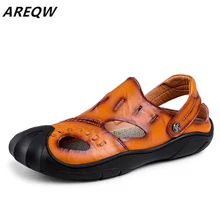 AREQW/Новая мода Мужские туфли из натуральной кожи Для мужчин; Туфли-оксфорды на шнуровке; Туфли без каблуков; Летние удобные ручной работы Мокасины Мужская обувь сандалии