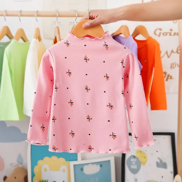 New Cotton Autumn Boys Girls Basic Shirts Winter Turtleneck Collar T Shirt For 1-6Years Baby Girl Long Sleeve Clothes Comfort T688-pink