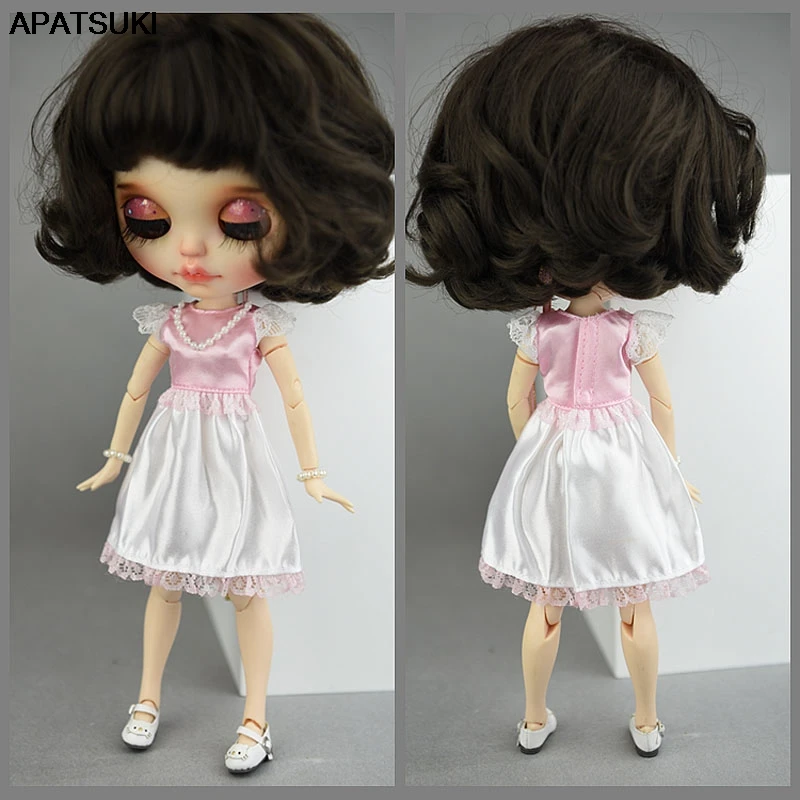 Розовое белое кружевное короткое платье ручной работы для Blythe Doll наряды принцесса вечернее платье Кукла licca платья аксессуары
