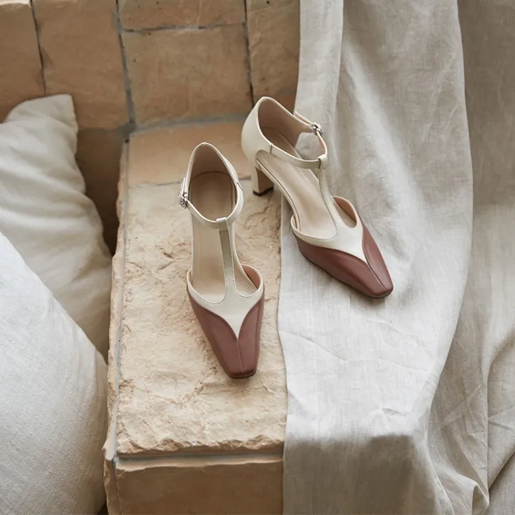 

Mixed Colors Mary Jane Sandals, inside And Pure Leather ,!