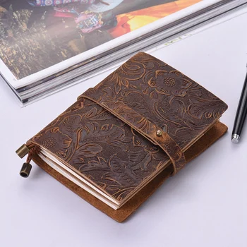 

Vintage Embossed Pattern Travel Journal Notebook Lined Blank Grid Paper Diary Refillable Notepad Gift for Sketching Writing