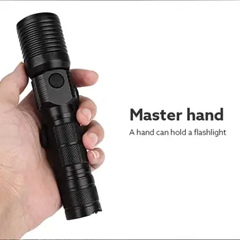 

Black Zoomable T6 LED Flashlight Lamp Torches 4 Modes Rechargeable 1pc