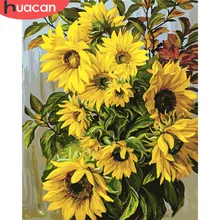 HUACAN Pictures By Numbers Sunflower Drawing On Canvas HandPainted Coloring Kits Art Gift DIY Oil Painting Home Decor