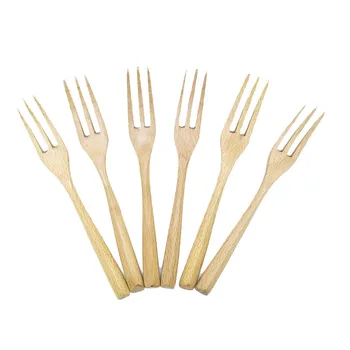 

3/6/10pcs 3-Tooth Dessert Natural Wood Dinner Fork Kitchen Tool Japan Handmade Handle Wooden Fruit Forks