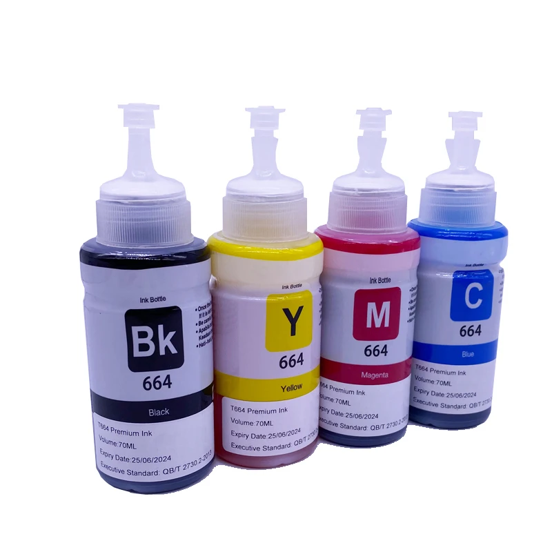 Dye Ink Kit 4 Colors 70ML T664 Refill For Epson L220 L301 L303 L310 L313 L351 L353 L358 L360 L363 L365 L455 L551 L558 L585 L1300