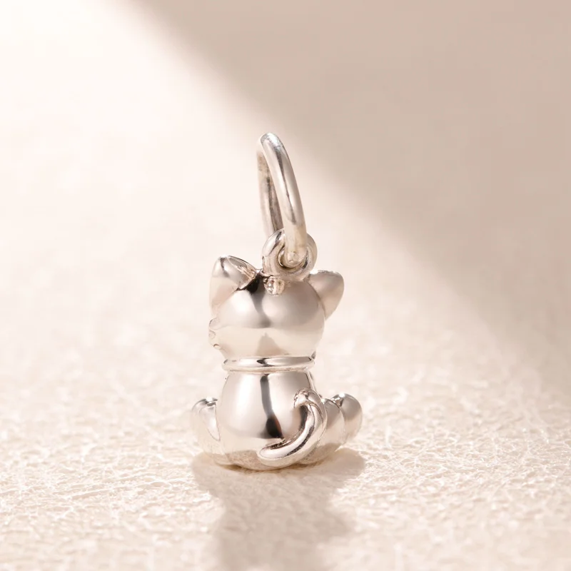 925 Чистое серебро плавающее Висячие Очаровательные Подвески в виде милой кошки подходят для браслетов из бисера браслеты ожерелье DIY