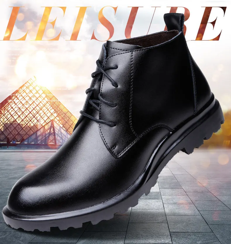 Warm Genuine Leather Men Boots Winter Big Size 38-49 Ankle Boots Men's Lace Up Comfortable Non-slip Male Fur Snow Boots H448