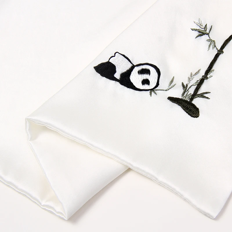  White Embroidery Hankies Scarf Chinese Panda Gift Hangzhou Real Silk Handkerchief Women 100% Silk S