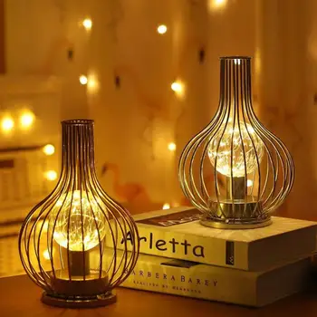 

Creative Wrought Iron Wine Bottle Shape LED Table Lamp Vintage Night Light Bedroom Decoration Pendulum Modeling Light