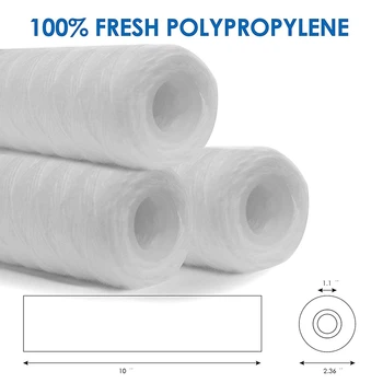 

10 Micron 10 Inch x 2.5 Inch String Wound Sediment Water Filter Cartridge Whole House Sediment Filtration, Universal Replacement