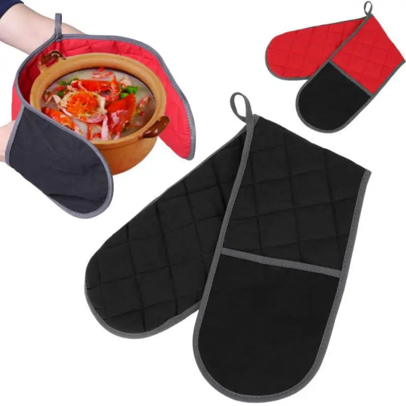 Red Silicone Circle Style Kitchen Oven Mitt Glove Potholder With Extra Long Canvas Sleeve Stitching For Grilling And BBQ