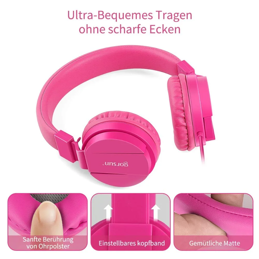 BASS Headphones Lightweight Stereo Foldable Wired Headphones for Kids Adjustable Headband Headset for Phones Computer PC Music