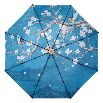 

Elegant Female Parasol Women's Automatic Umbrellas Anti UV Painting Umbrella Black Coating Folding Rain Umbrella Girls Paraguas