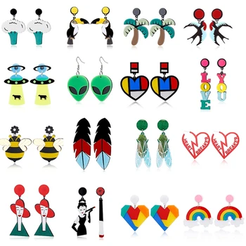 

16 Styles Statement Acrylic Resin Lightweight Colorful Large Dangle Open Square Oval Drop Dangle Earrings Kit For Women