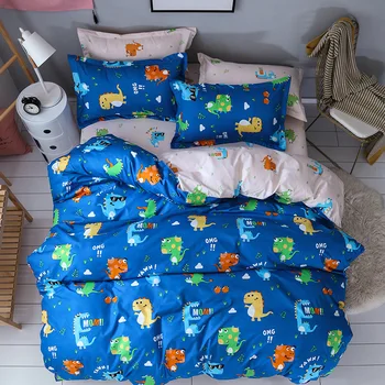 

Home Textile Bedding Cartoon Dinosaur Full-Cotton Fitted Sheet Quilt Cover Pillow Case 4Pcs Set Soft Comfortable Skin-Friendly