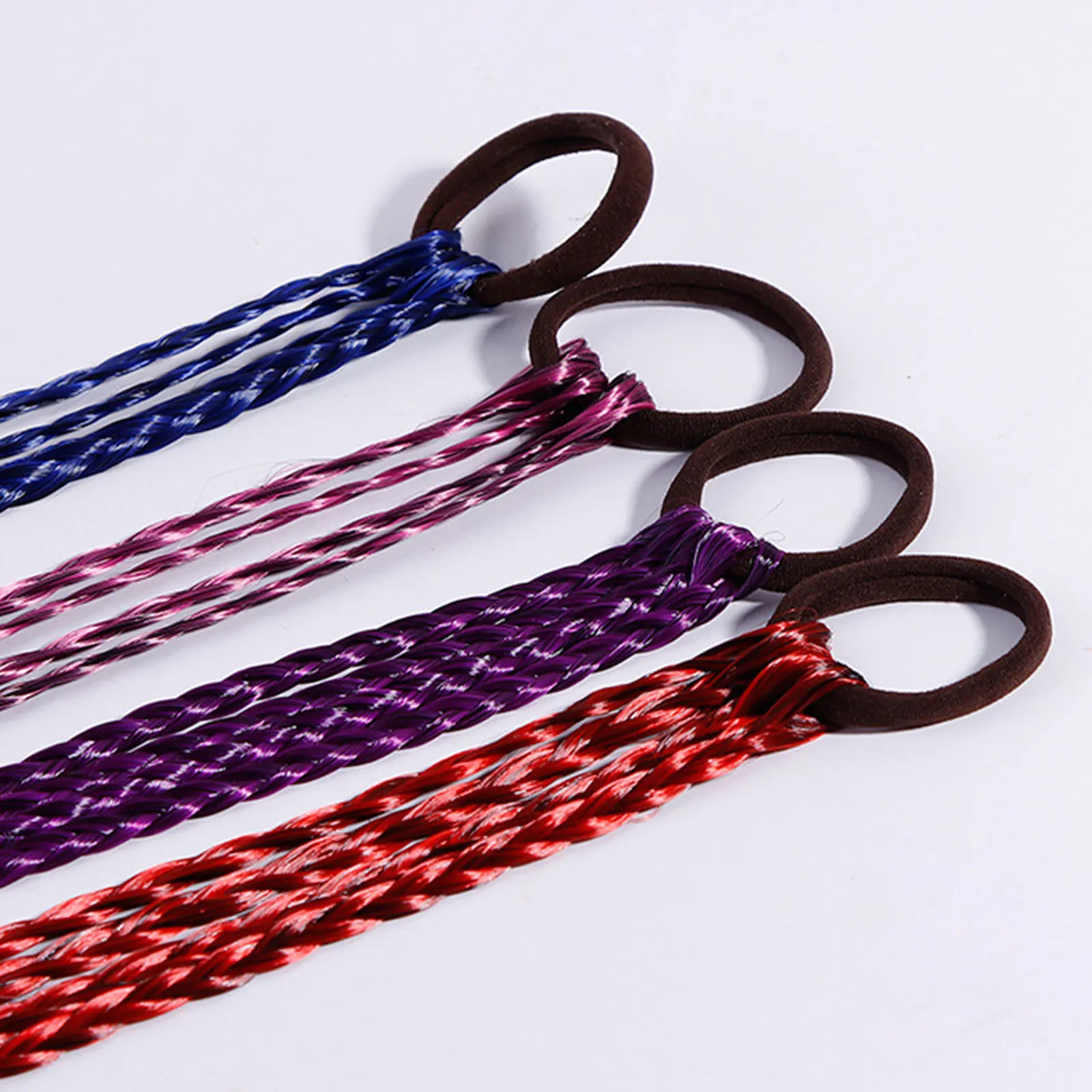 10PCS Assorted Colors Braided Ponytail Extension Wig with Elastic Rope for Kids Girls Parties Festivals Costume Hair Accessories