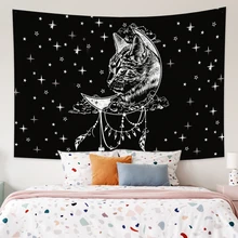 

Laeacco Fashion Tapestry Psychedelic Starry Sky Cat Wall Hanging Decor Mandala Hippie Home Carpets Polyester Fabric