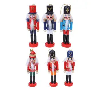 

6Pcs Wood Painted Walnut Soldier Vintage Handmade Puppet Desktop Nutcrackers Ornament for Christmas Tree Home Party 12cm