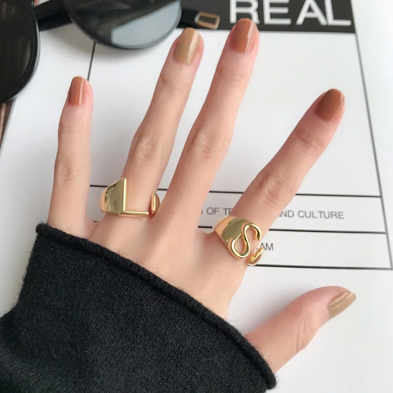 Brass With 18 K Gold Letter Rings Women Jewlery Designer T