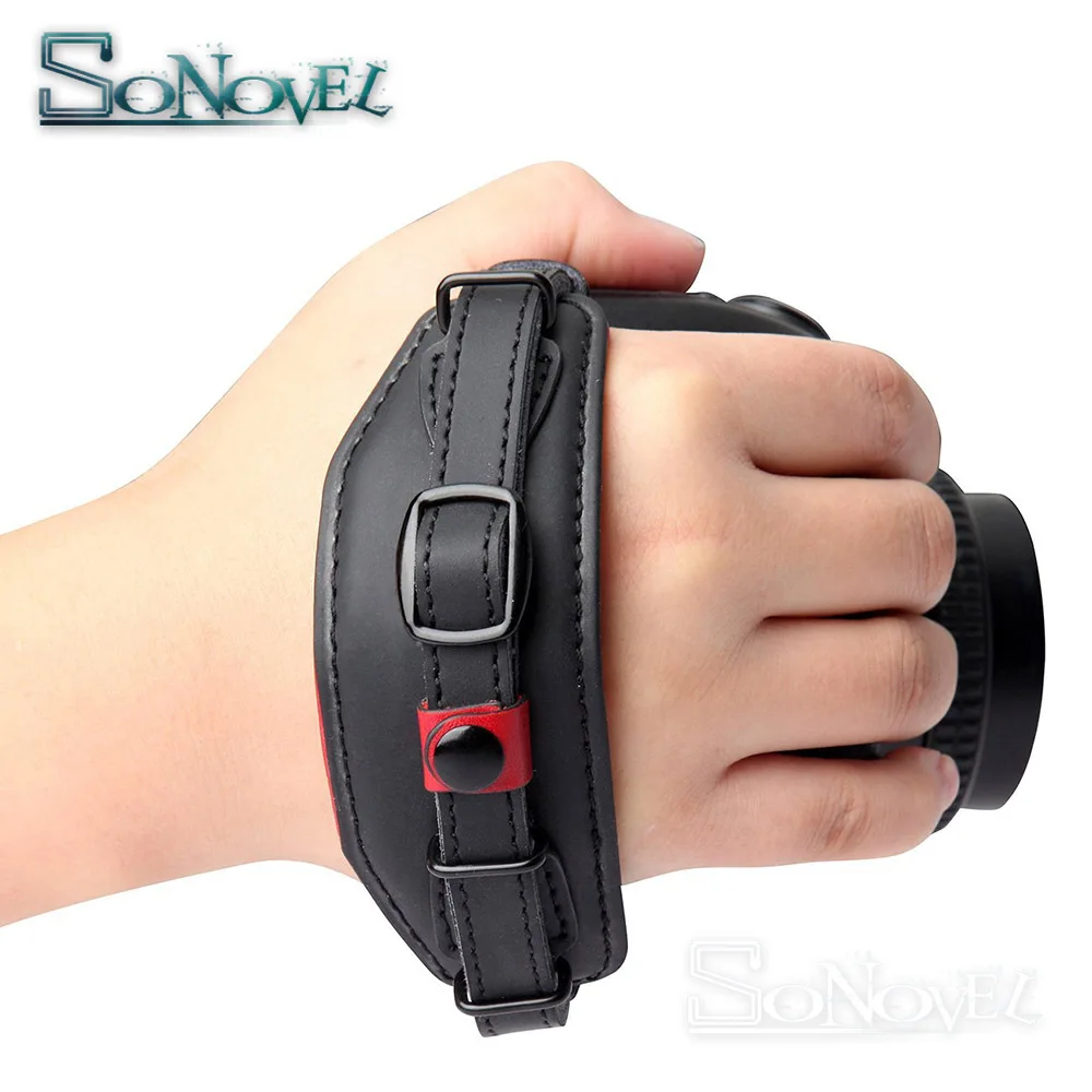 E6 Black Leather Hand Strap Belt DSLR Camera Grip Wrist Hand Strap with Metal Quick Release Plate for Canon Nikon Pentax Sony Panasonic Olympus.
