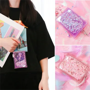

New Style Transparent Glitter Wallet Card Holder Shiny Coin Purse with Lanyard for Women Girl Outdoor Travel