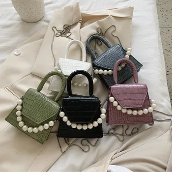 

Pearl Handle Super Mini Design PU Leather Shoulder Bags for Women 2020 Crossbody Bag Travel Handbags Stone Pattern Bolsos Mujer