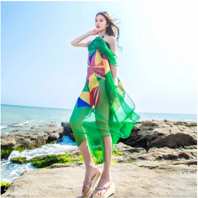 Горячая Распродажа летняя тонкая обертка с принтом шифоновый шарф