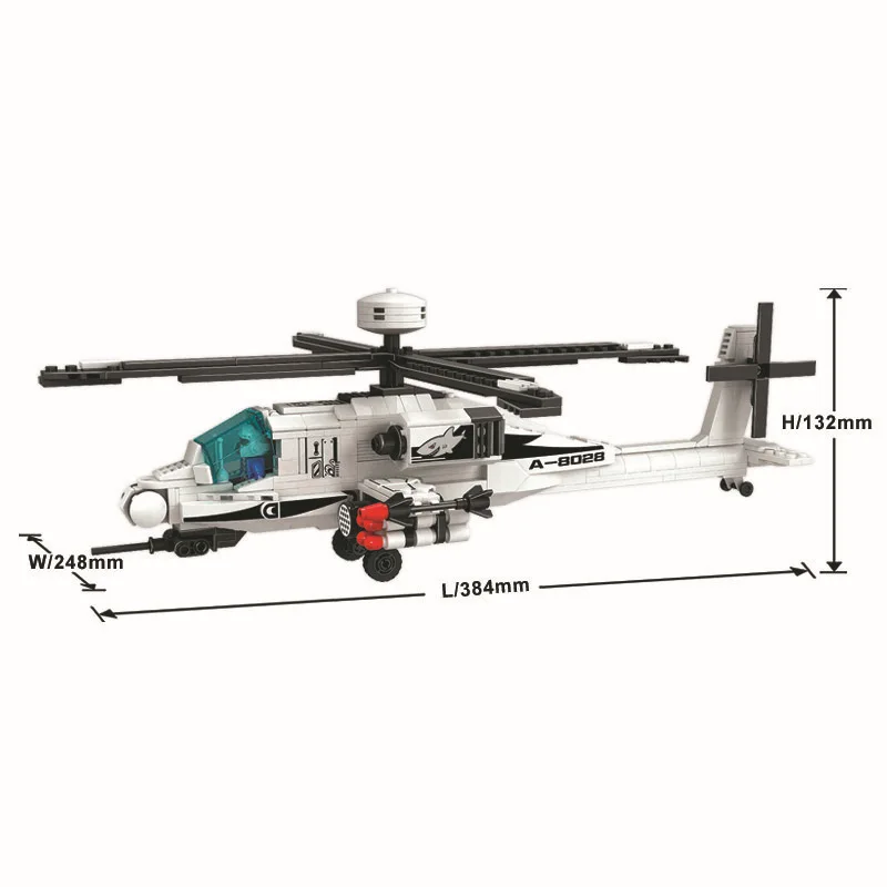 

Wei le Building Blocks Stereo Assembled Building Blocks Toy Boy Thunder Air Force Series Apache Helicopter 8028