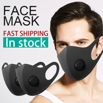

In Stock 50Pcs Dust Face Mask With Breathing Valve Anti Haze PM2.5 Mouth Mask Anti Pollution Reusable Washable Mask fast shiping