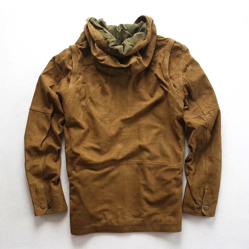 Deals 19H13 Read Description! Asian size men's sheep leather jacket mens genuine sheep leather vintage hoodie jacket