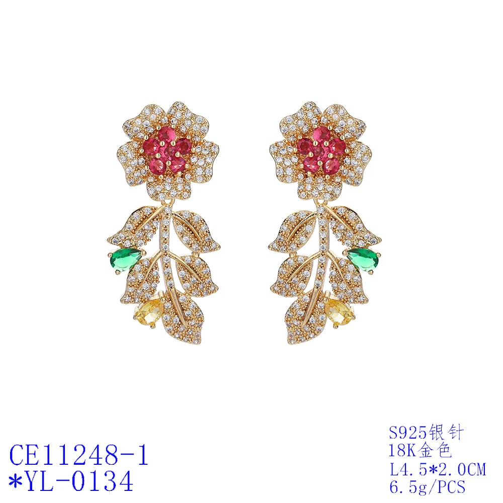 Cubic Zircon Flower Earrings for Wedding, Crystals Dangle Earring for Bride, Women Girl Gift CE11248