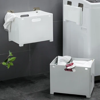 

Foldable Dirty Clothes Basket Wall Hanging Laundry Basket Household Laundry Clothes Storage Basket Free Punching Laundry