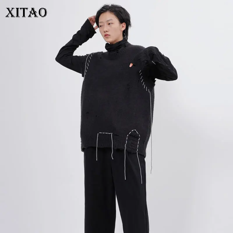 XITAO/Асимметричный вязаный жилет с дырками, женская одежда, Модный корейский Свободный жилет размера плюс, пуловер с рукавами, жилет XJ2480
