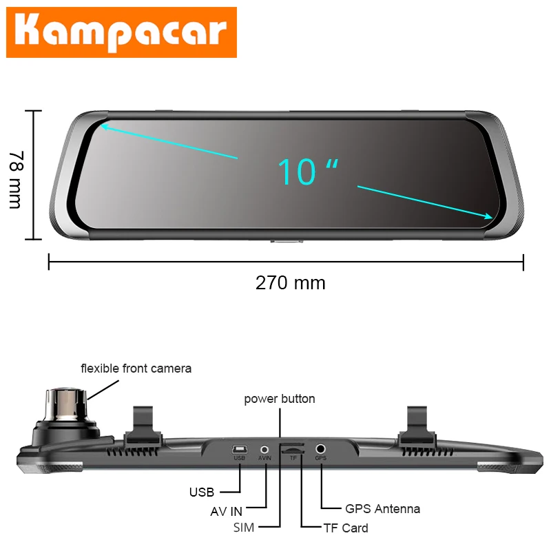 Kampacar 10 дюймов Android умное зеркало заднего вида камера Dvr автомобиля 4G gps навигация Dvrs с камерой заднего вида два объектива двойной Dashcam