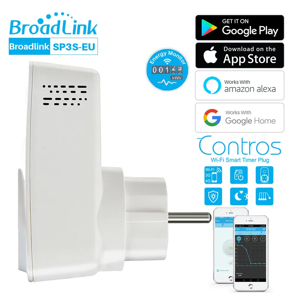 Broadlink SP3S Wifi Smart Plug стандарт ЕС с измеритель мощности синхронизации приложение управление Совместимо с Alexa Echo Google Home