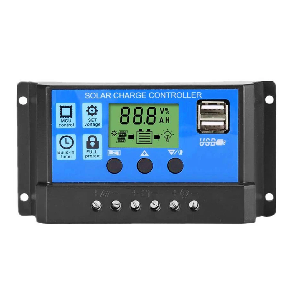 

10A 20A 30A Solar Charge Controller 12V 24V Auto 5V 2 USB Output Solar Panel Regulator PV Home Battery Charger LCD Display