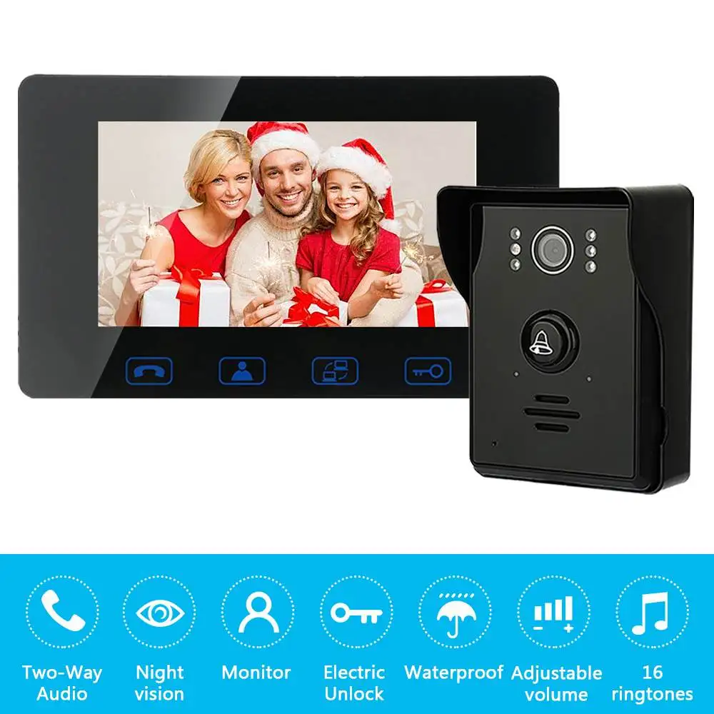 

7" Wired Video Intercom Doorbell Visual Two-way Audio Fingerprint Rainproof IR-CUT NightVision Remote Unlock Video Door Phone