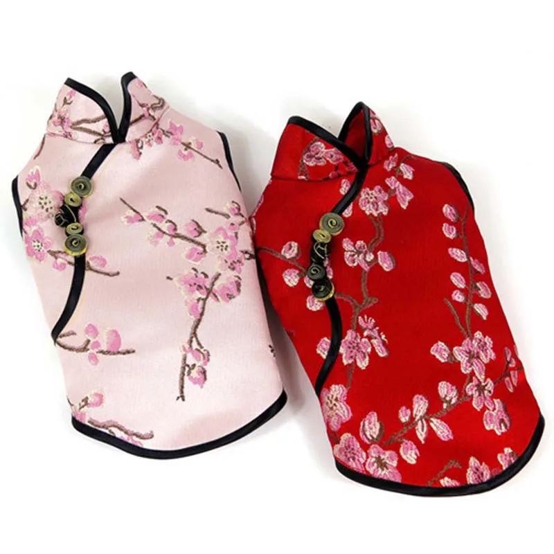 Летняя одежда для собак Cheongsam Одежда домашних питомцев с вышивкой маленьких и