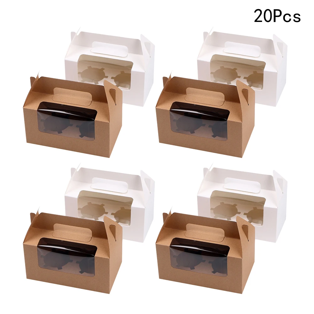 

20PCS Two Compartment Paper Clear Muffin Boexes Baking Boxes Cupcake Boxes for Packing Cupcake 16x9x7.5cm