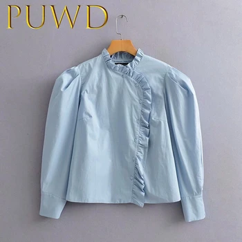 

PUWD 2020 Spring and summer new style bubble sleeve women's bottoming top laminated decorative poplin shirt
