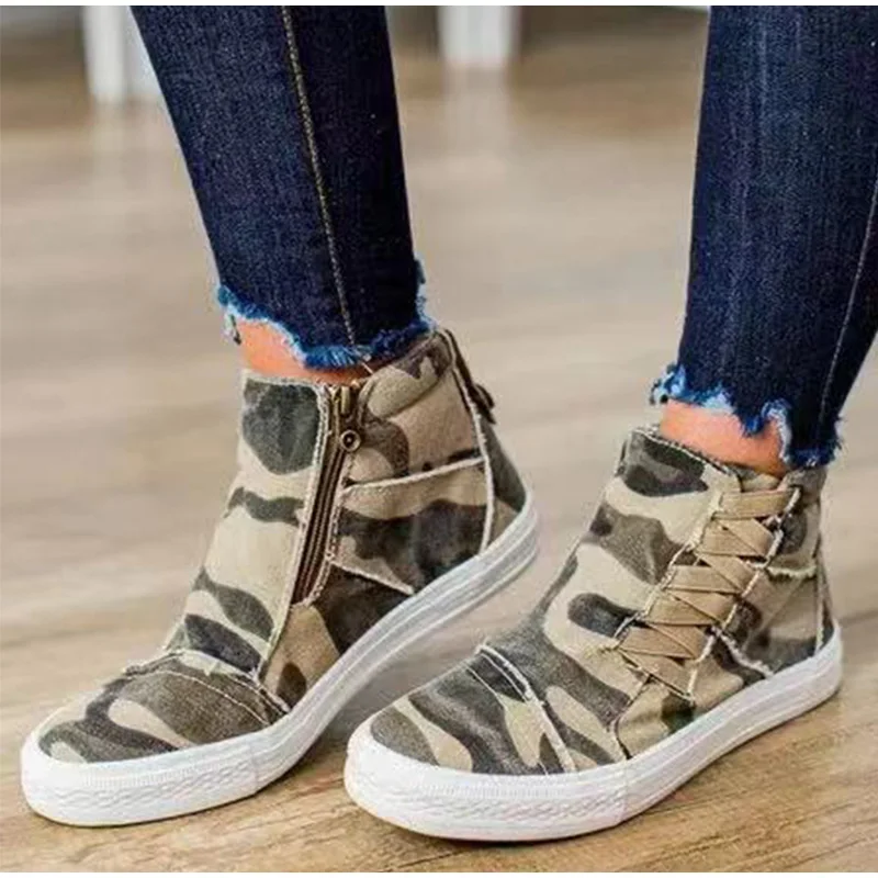 

Oeak Autumn Women Canvas Zip Slip On Sneakers Woman Vulcaninsed Shoes Sewing Flats Ladies Platform Casual Female Shoes
