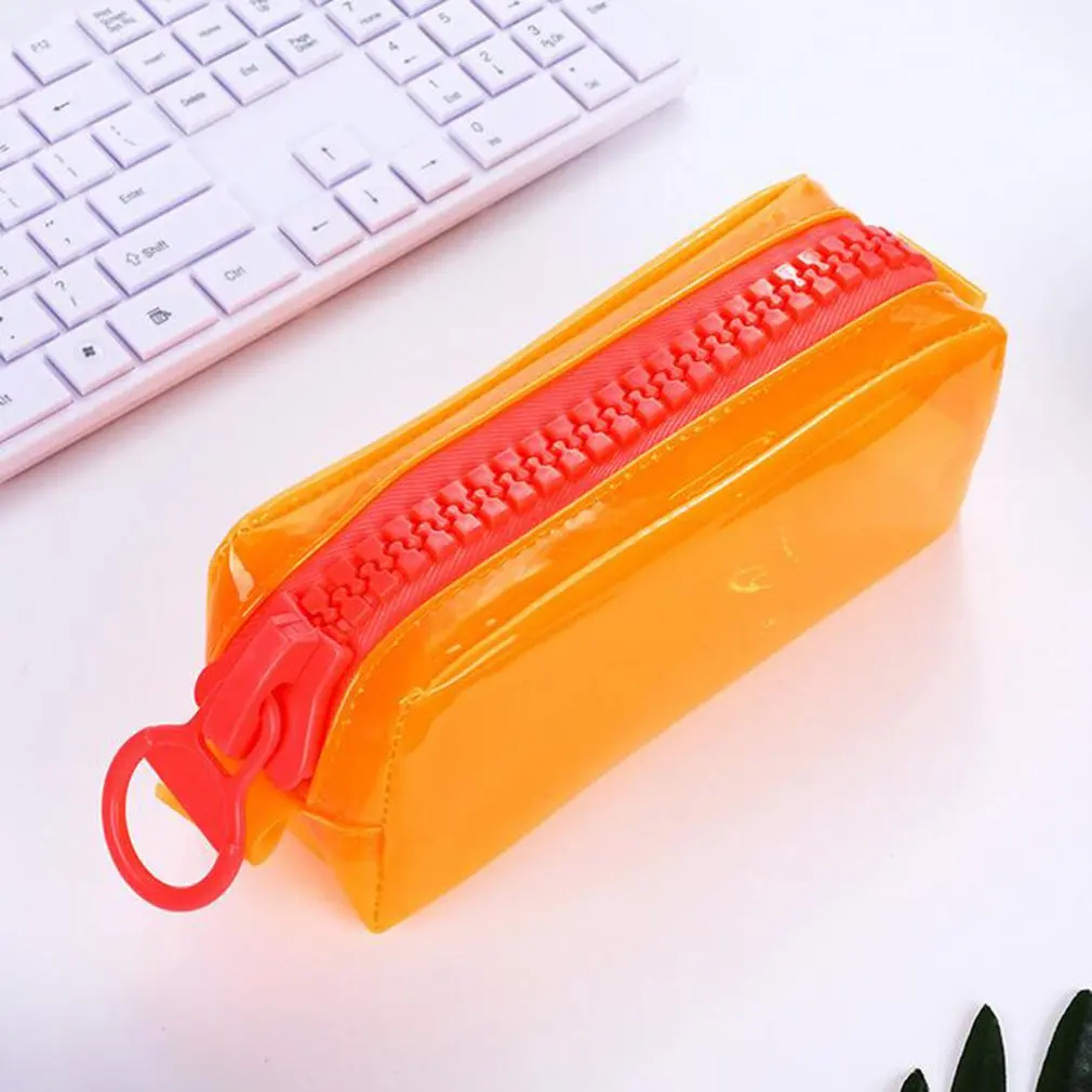 Transparent Big zipper leather pen case fabric pencil bag etui a crayons cuir pencil pouch stifte tasche pencil case school