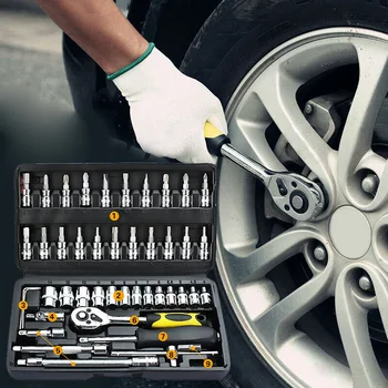 

Freeshiping 2020 New Car Universal 46Pcs/Set Spanner Socket Screwdriver 1/4" Car Repair Tool Ratchet Wrench Box Kit