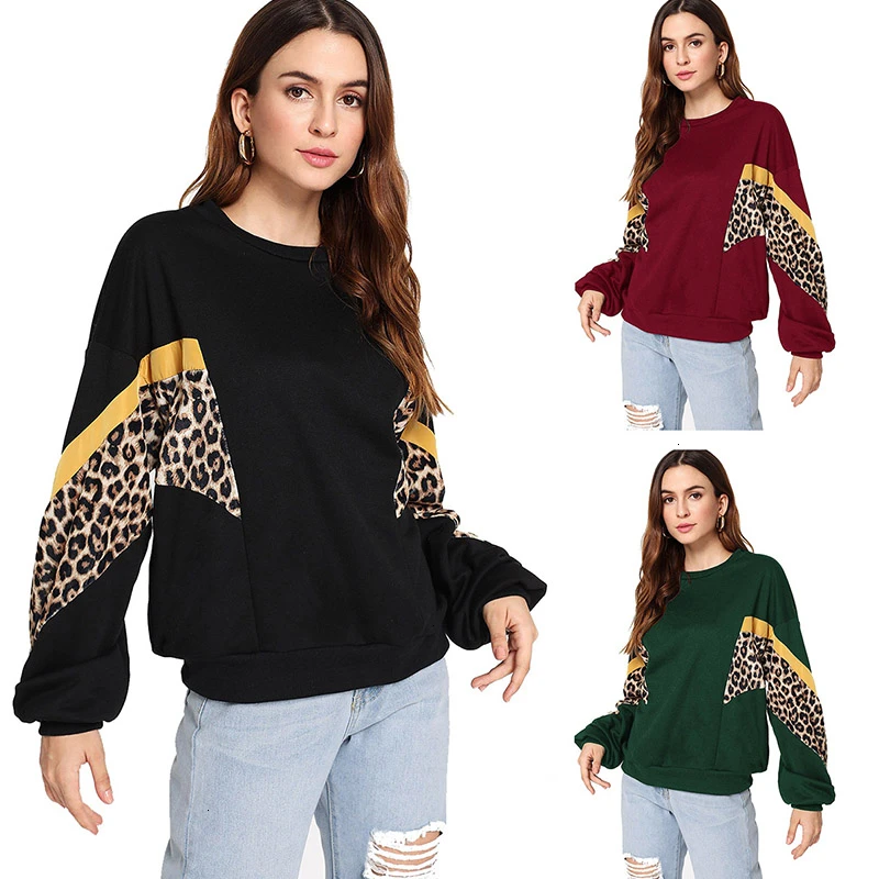ENXI Fashion Leopard Sleeve Pregnancy Shirt Comfortable Patchwork Maternity Hoodie Long Sleeve Pregnant Women Hoodies Tops