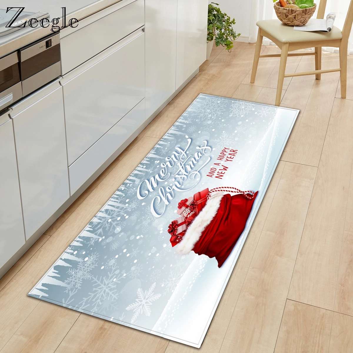 Zeegle Christmas Carpet for Home Decoration Anti-Slip Kitchen Mat Long Bath Carpet Modern Cartoon Entrance Hallway Doormat