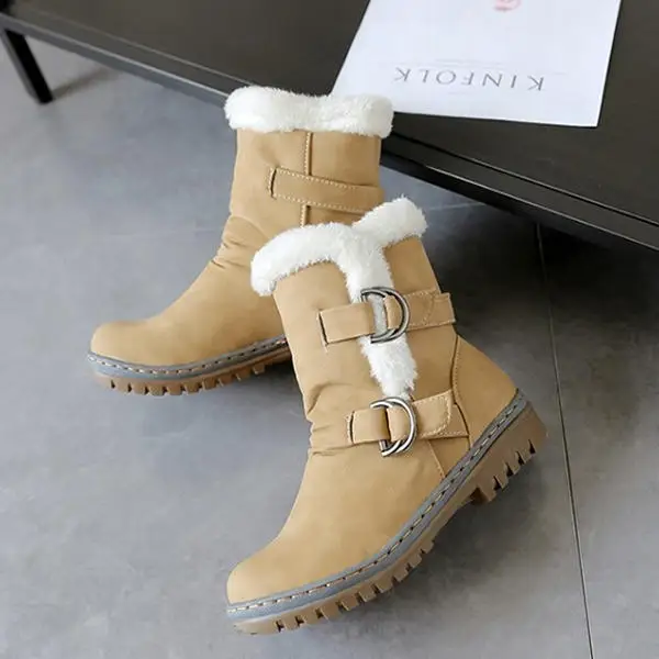 LOOZYKIT Snow Boots Winter Shoes Women Boots Buckle Wool Decoration Solid Ladies Ankle Boots Warm Chunky Thick Sole Boots