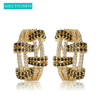 

MECHOSEN Multilayer Zirconia Stud Earrings For Women France Hooks Earing Orecchini Donna Rhinestones Copper Brincos Accesorios